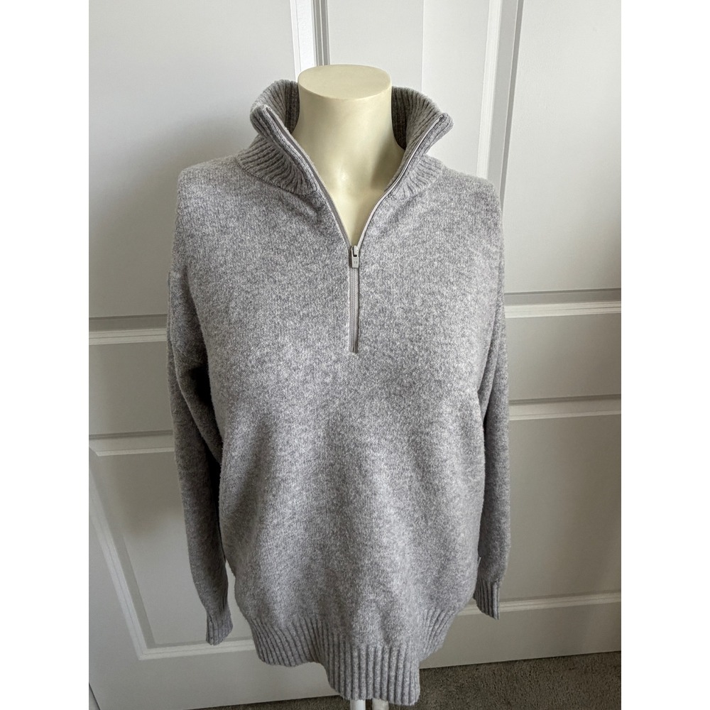Eddie Bauer Womens XS Gray Heathered Quarter Zip Pullover Sweater Ribbed Knit